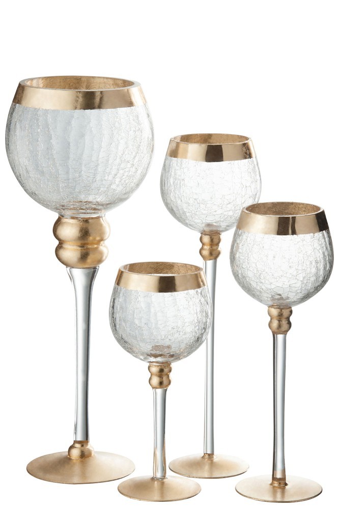 Skleněný svícen na noze s popraskáním Gold - Ø 9*30cm