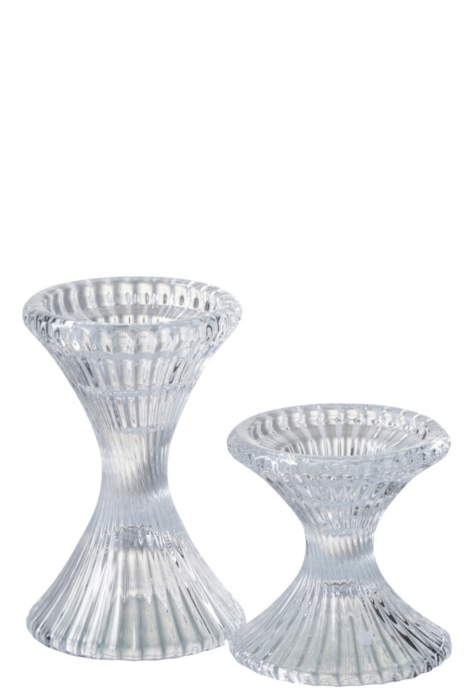 Skleněný točivý svícen Ribbed medium - Ø 10*15cm