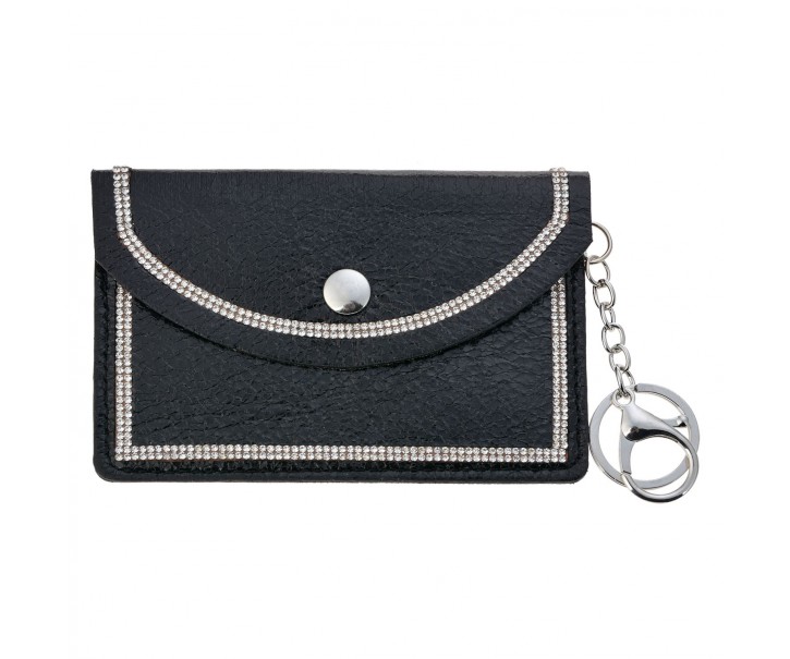 Černá peněženka se stříbrnými kamínky - 8*13 cm