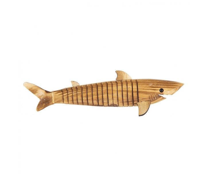Dřevěná hnědá dekorativní soška žraloka - 32*5 cm