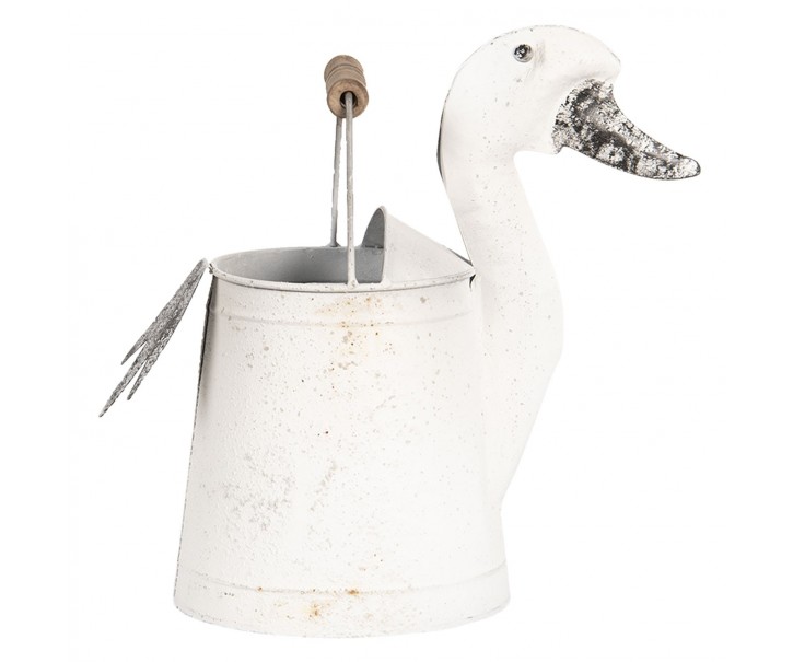 Bílá plechová dekorační konev kachna Duck- 31*16*27 cm