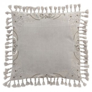 Sametový šedý polštář Moroccan II s třásněmi - 45*45 cm