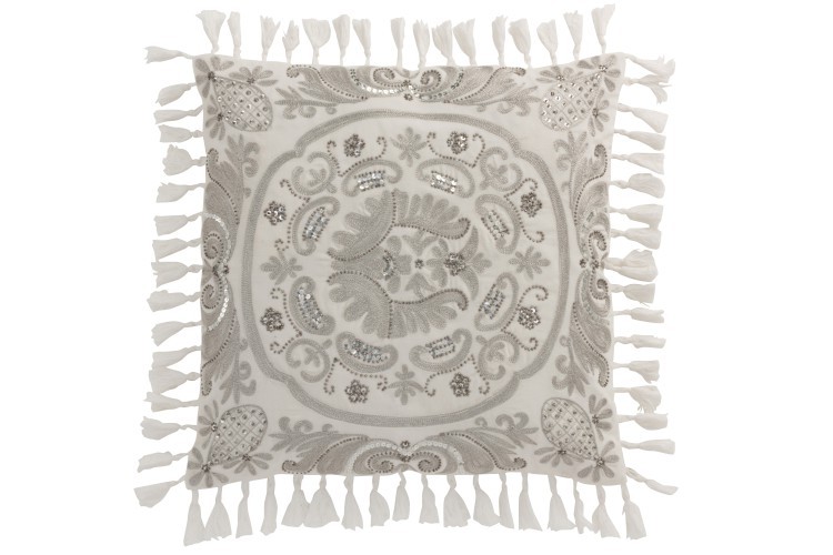 Sametový bílý polštář Moroccan s třásněmi - 45*45 cm
