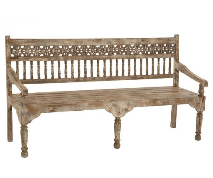 Dřevěná vyřezávaná lavice s patinou Morocco - 176*54*97cm