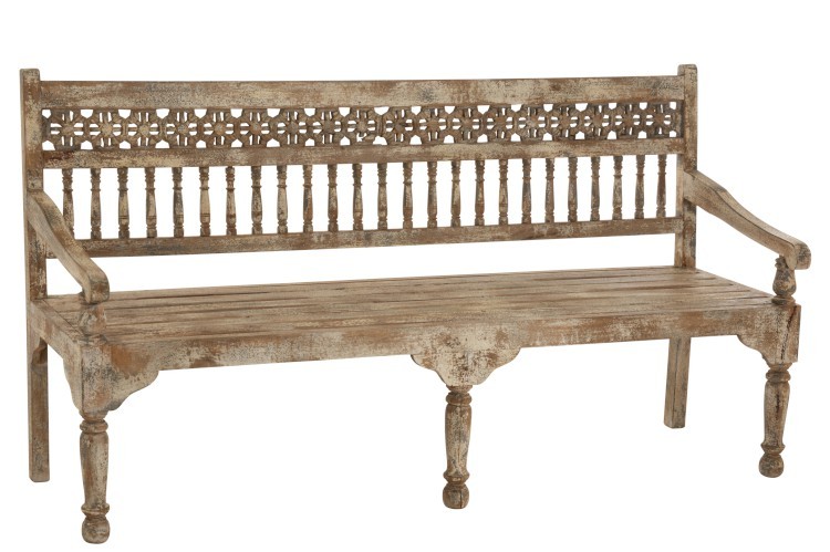 Dřevěná vyřezávaná lavice s patinou Morocco – 176*54*97cm