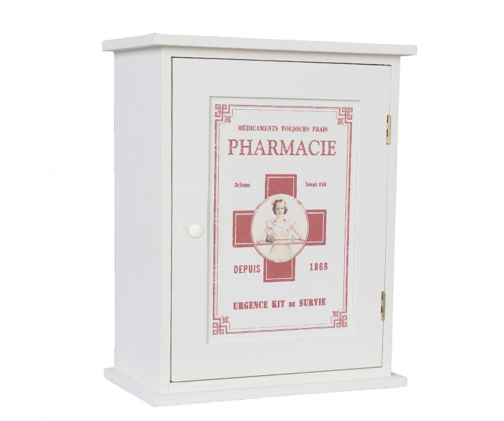 Bílá antik dřevěná lékárnička Pharmacie - 24*30*13