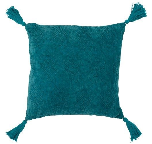 Tyrkysový polštář Fayola s třásněmi - 45*45 cm
