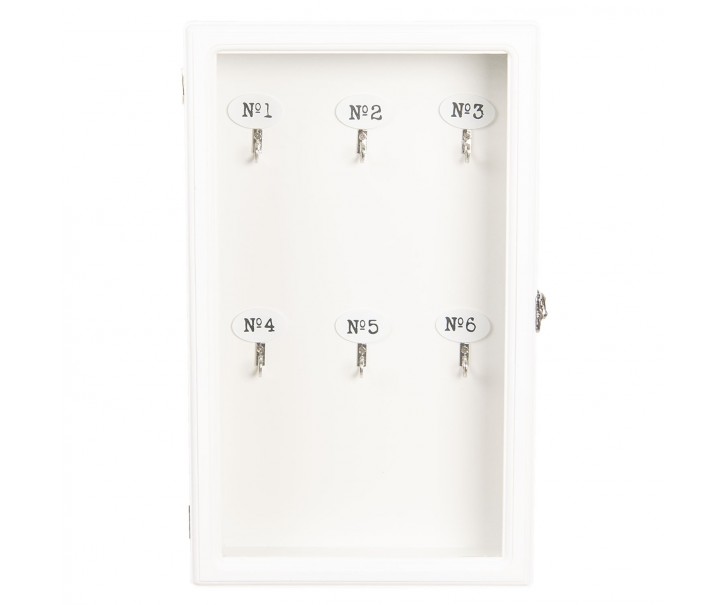 Bílá dřevěná skříňka na klíče - 24*7*38 cm