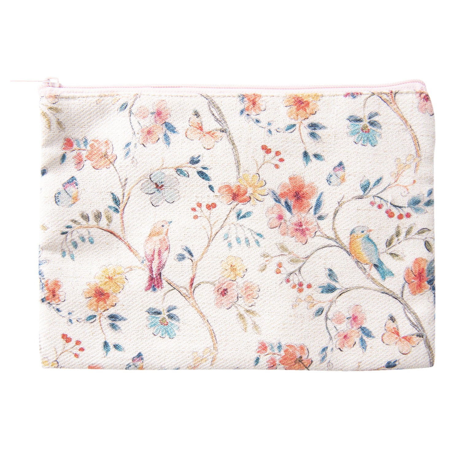 Béžová květovaná toaletní taška s ptáčky - 25*18 cm Clayre & Eef