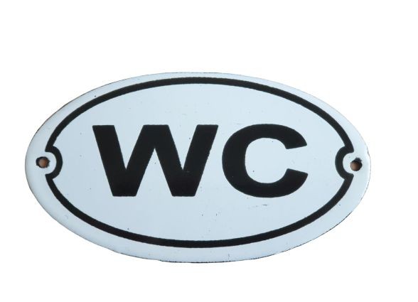 Bílá kovová smaltovaná cedule WC - 13,5*7,5 cm 2024300325586