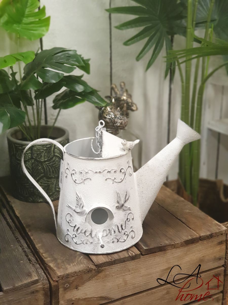 Bílá dekorační ptačí budka ve tvaru konve - 37*21*23 cm