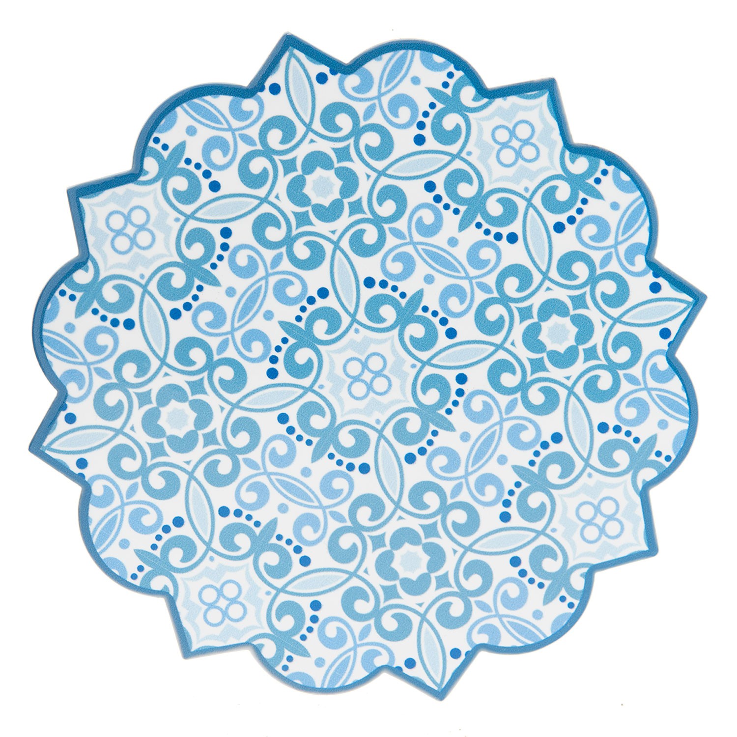 Levně Modrá keramicko-korková podložka pod nádobí Ornament - 20*20 cm 6CE0978