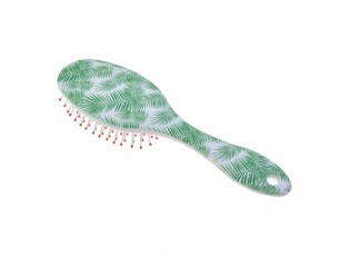 Bílý kartáč na vlasy se zelenými listy