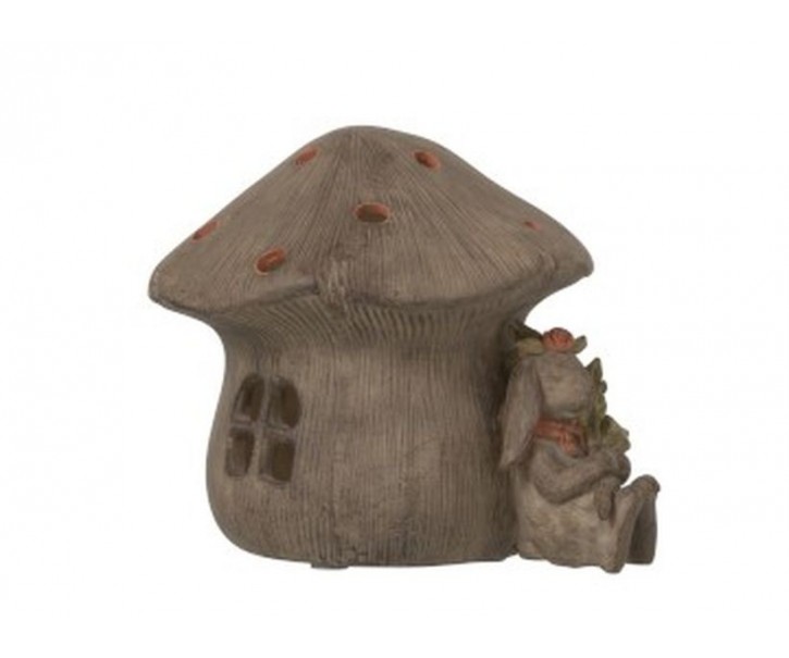 Svítící domek houba s králíkem - 16*14cm