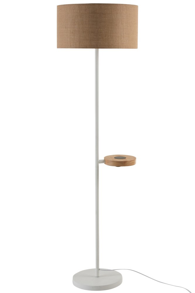 Bílá kovová stojací lampa s nabíjením na telefon Metvit- Ø 45*166cm / E27