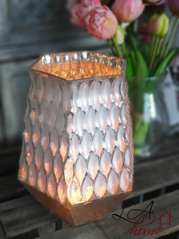 Champagne skleněný svícen na čajovou svíčku - 17*15*22cm