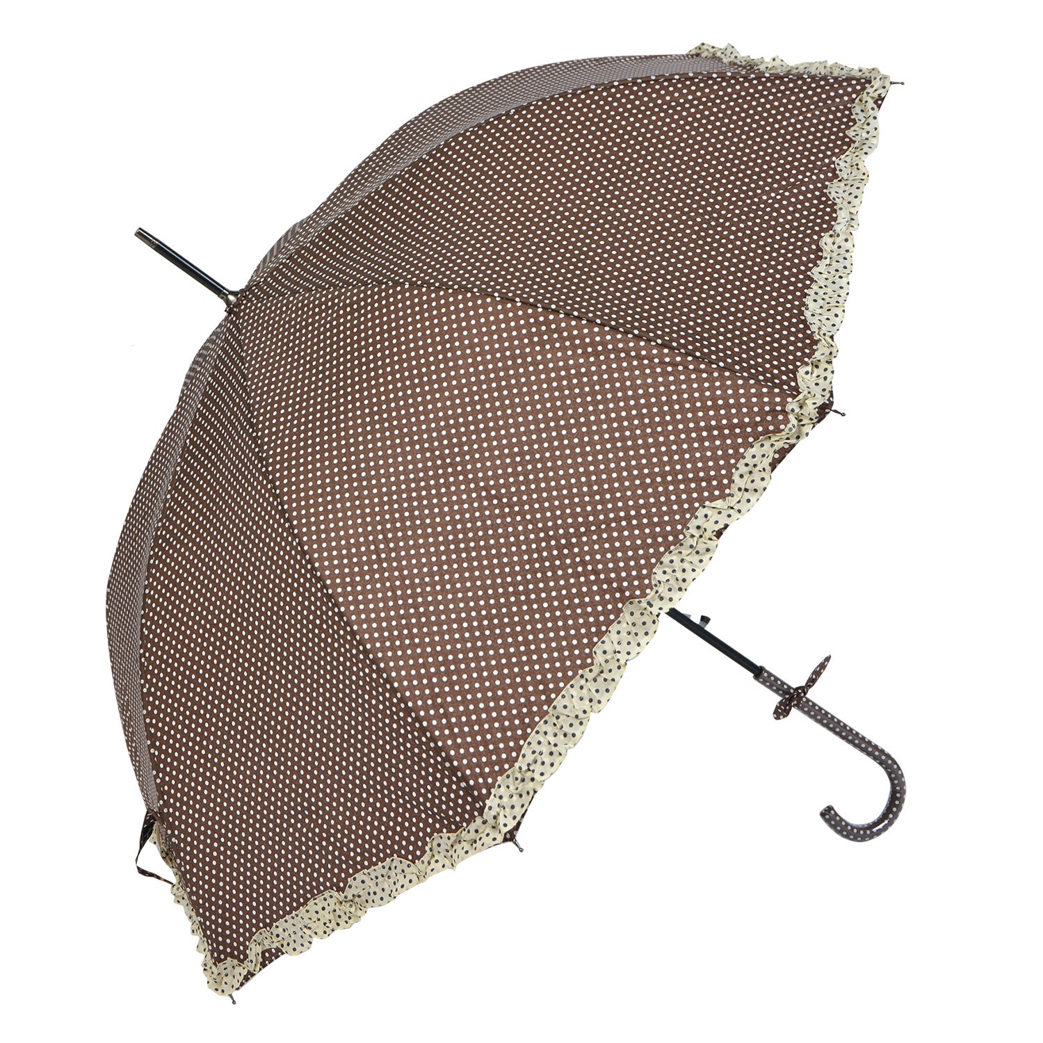 Hnědý deštník s puntíky a béžovým lemem Clayre & Eef