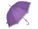 Fialový puntíkatý deštník s béžovým lemem