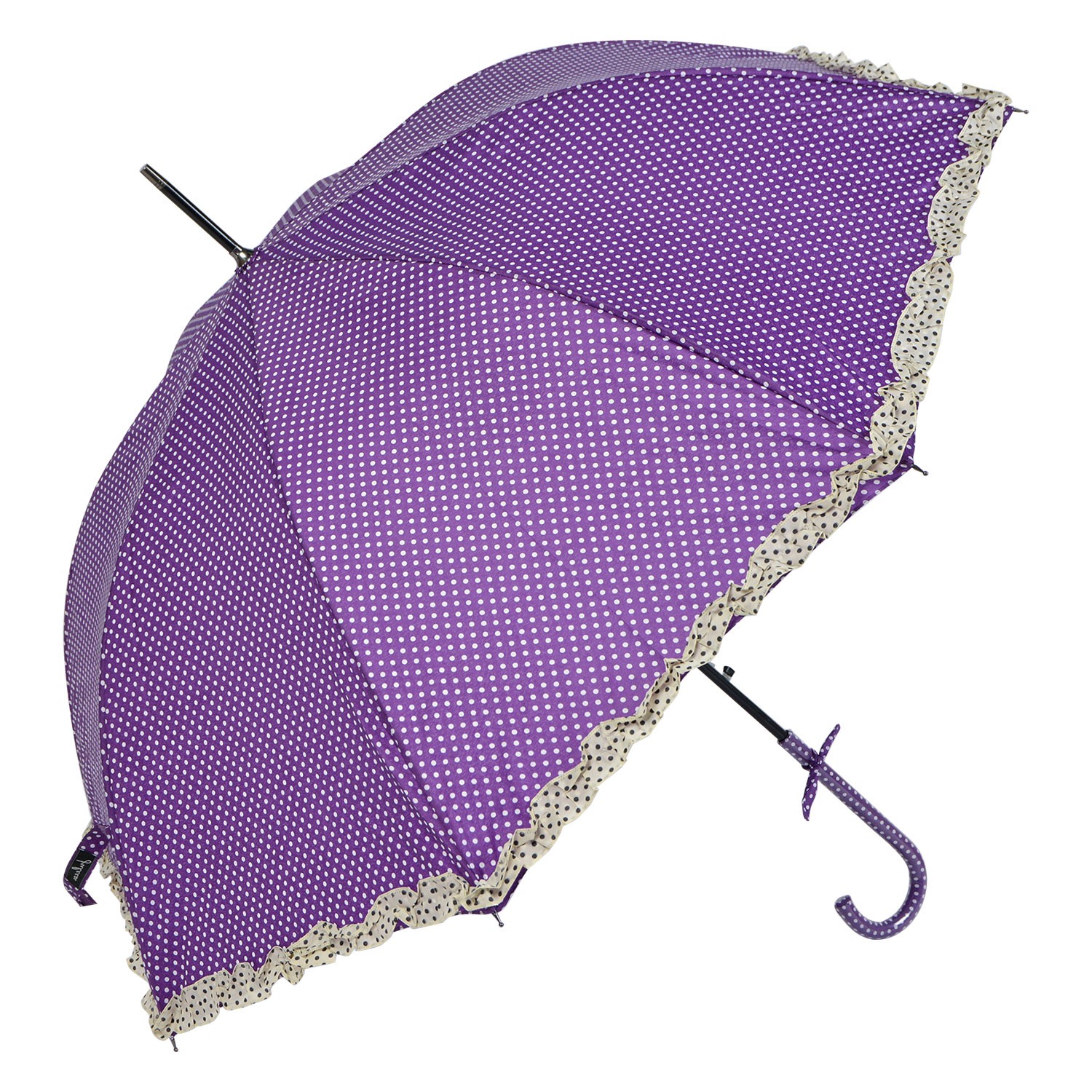 Fialový puntíkatý deštník s béžovým lemem Clayre & Eef
