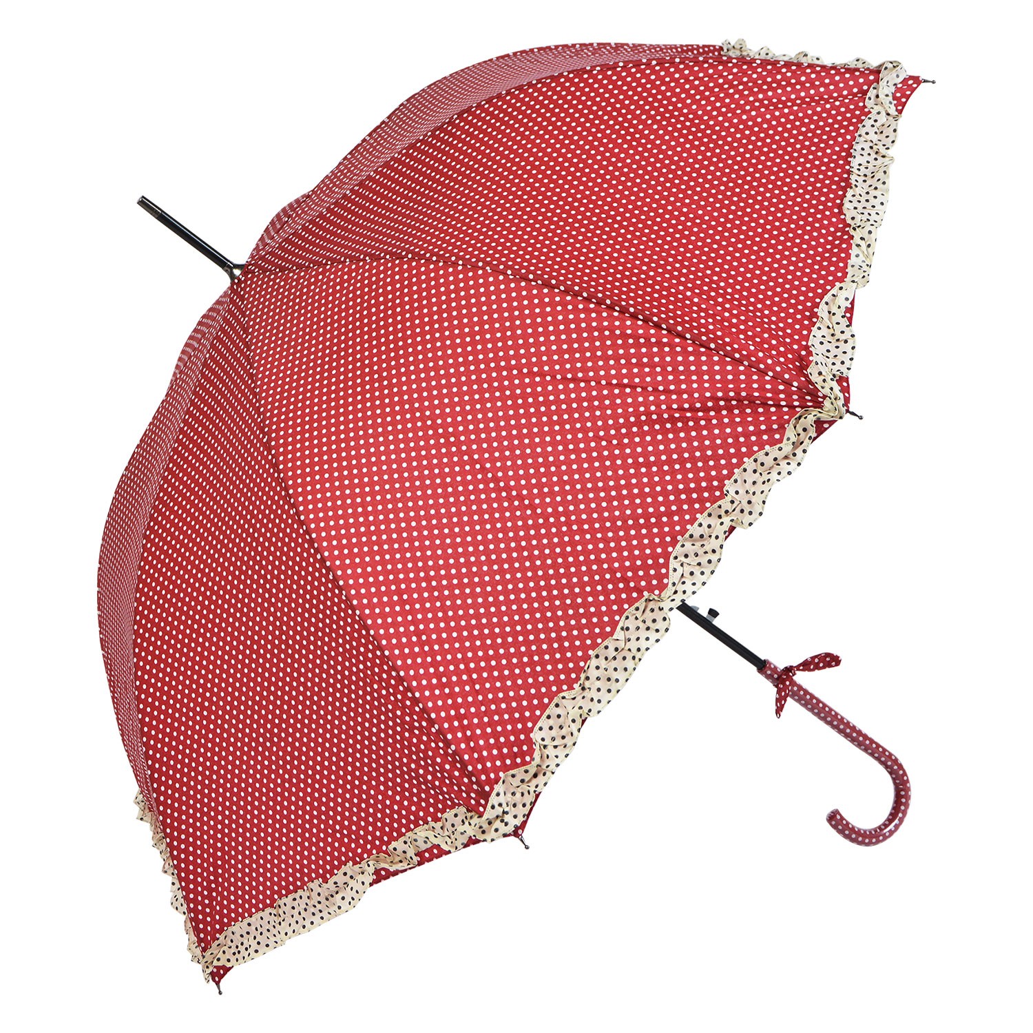 Červený deštník s puntíky a béžovým lemem Clayre & Eef