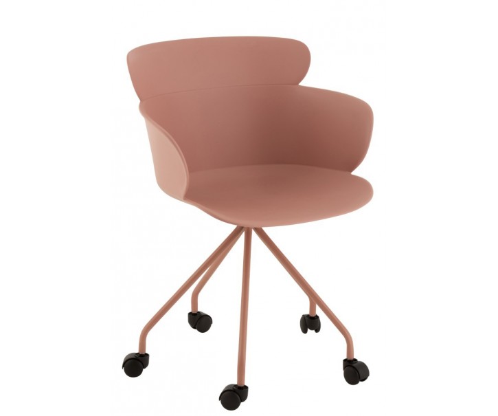 Plastová růžová židle na kolečkách Eva - 56*53*81 cm