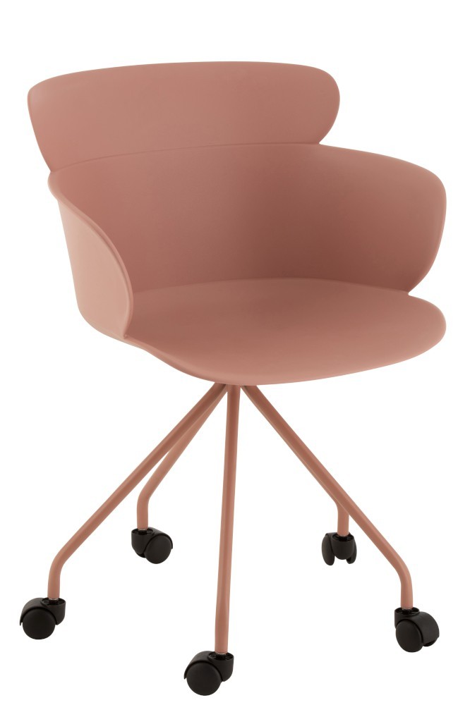 Plastová růžová židle na kolečkách Eva - 56*53*81 cm J-Line by Jolipa