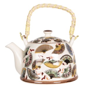 Porcelánová konvice na čaj s motivem vějířů - 18*14*12 cm / 0,8L