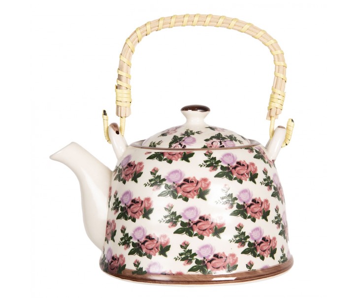 Porcelánová konvice na čaj s motivem růží - 18*14*12 cm / 0,8L