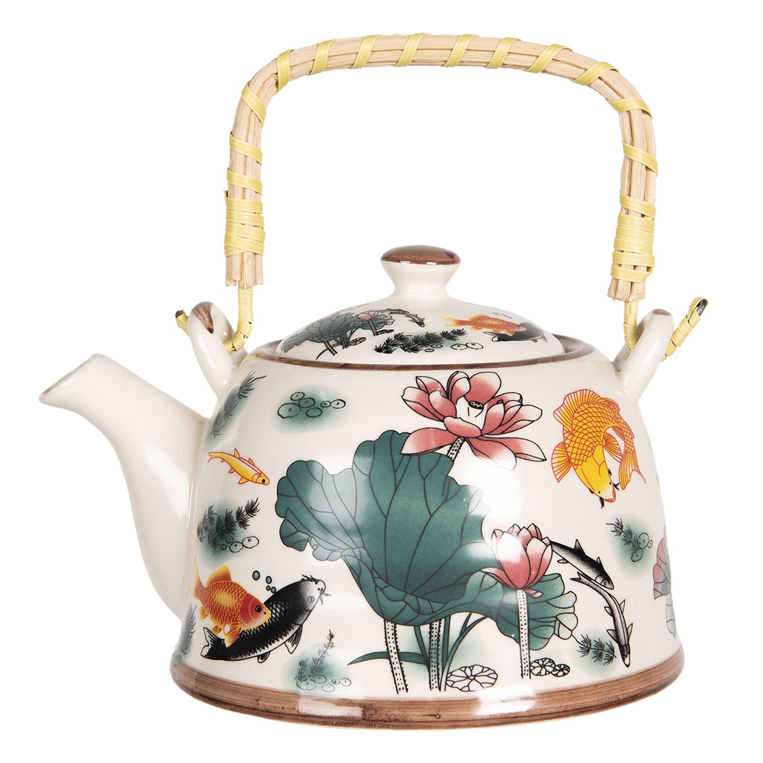 Porcelánová konvice na čaj s květy a rybkami - 18*14*12 cm / 0,8L Clayre & Eef
