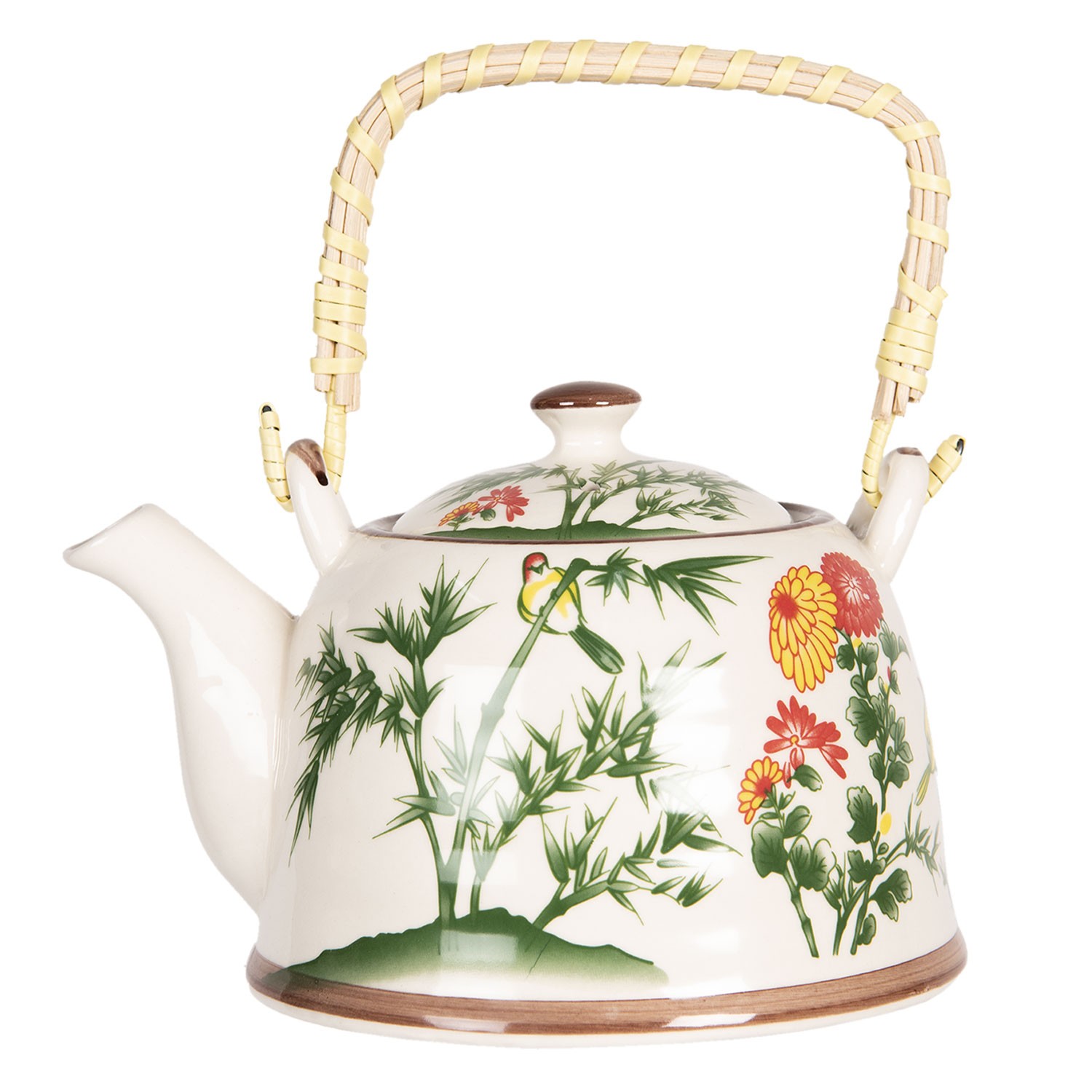 Porcelánová konvice na čaj s bambusem a květy - 18*14*12 cm / 0,8L Clayre & Eef
