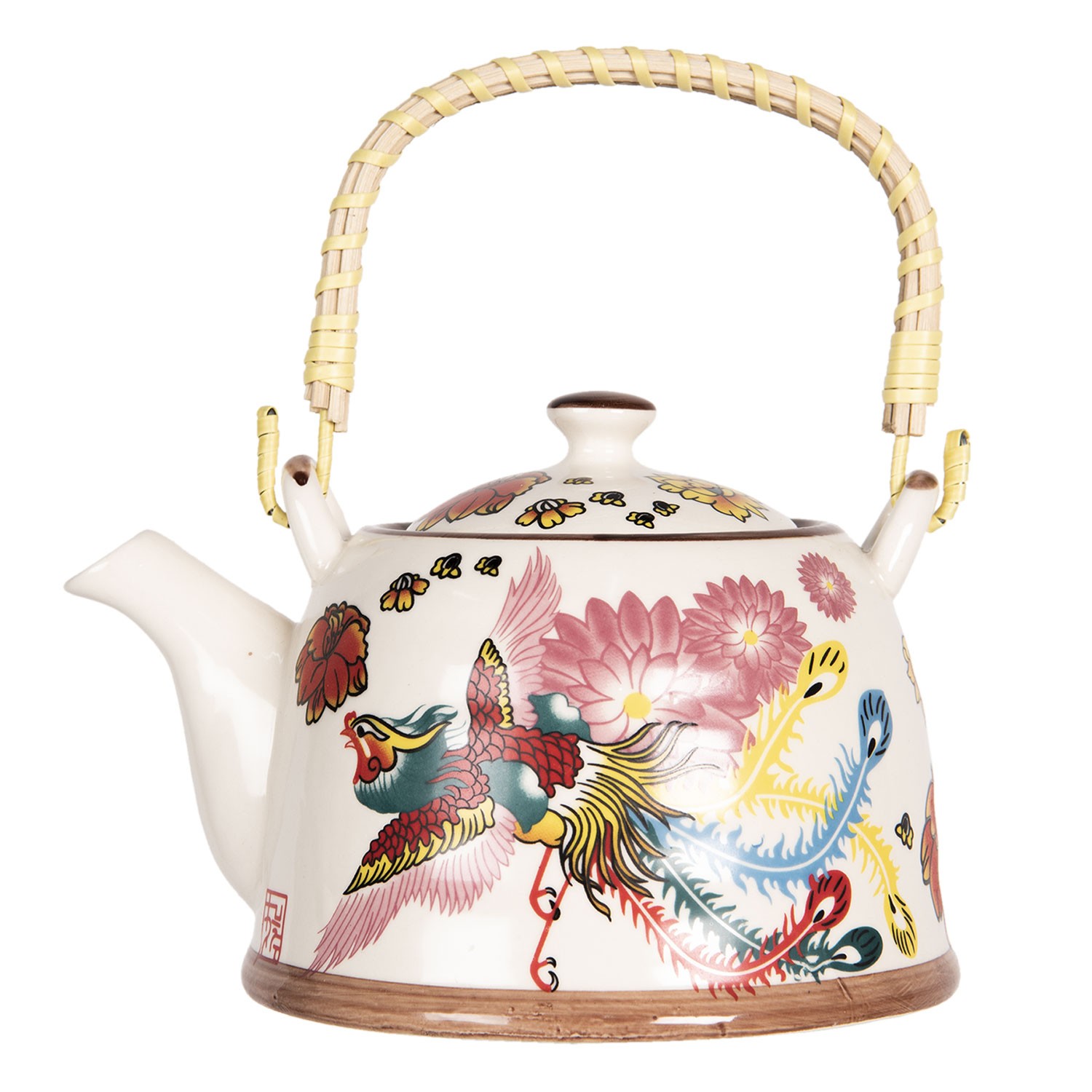 Konvice na čaj s motivem ptáčka s květy - 18*14*12 cm / 0,8L Clayre & Eef