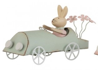 Retro dekorace králíček v zeleném autě - 17*7,5*9,5cm
