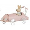 Retro dekorace králíček v růžovém autě - 17*7,5*9,5cmBarva: růžová pastel, krémová, hnědá Materiál: plech 