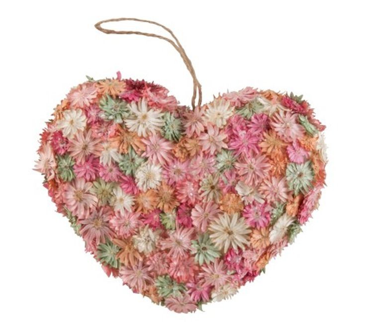 Závěsné jarní srdce se suchými květy - 16*5*14cm J-Line by Jolipa