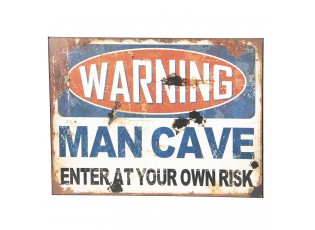 Nástěnná kovová cedule Warning Man Cave - 30*40 cm