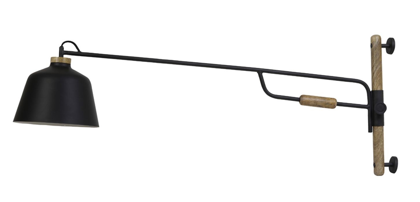Černá kovová nástěnná lampa se dřevem Banu - 120*25*45 cm