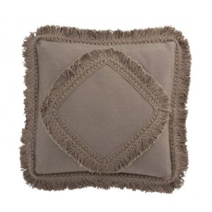 Taupe bavlněný polštář Fransen s třásněmi - 45*45 cm