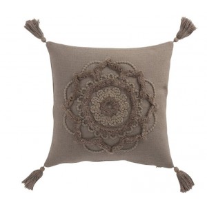 Taupe bavlněný polštář Fransen Blumen se střapci - 45*45 cm