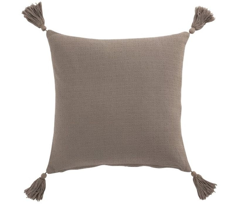 Taupe bavlněný polštář Fransen Blumen se střapci - 45*45 cm