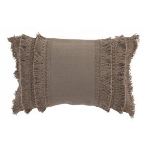 Taupe bavlněný polštář Fransen s třásněmi - 30*45 cm