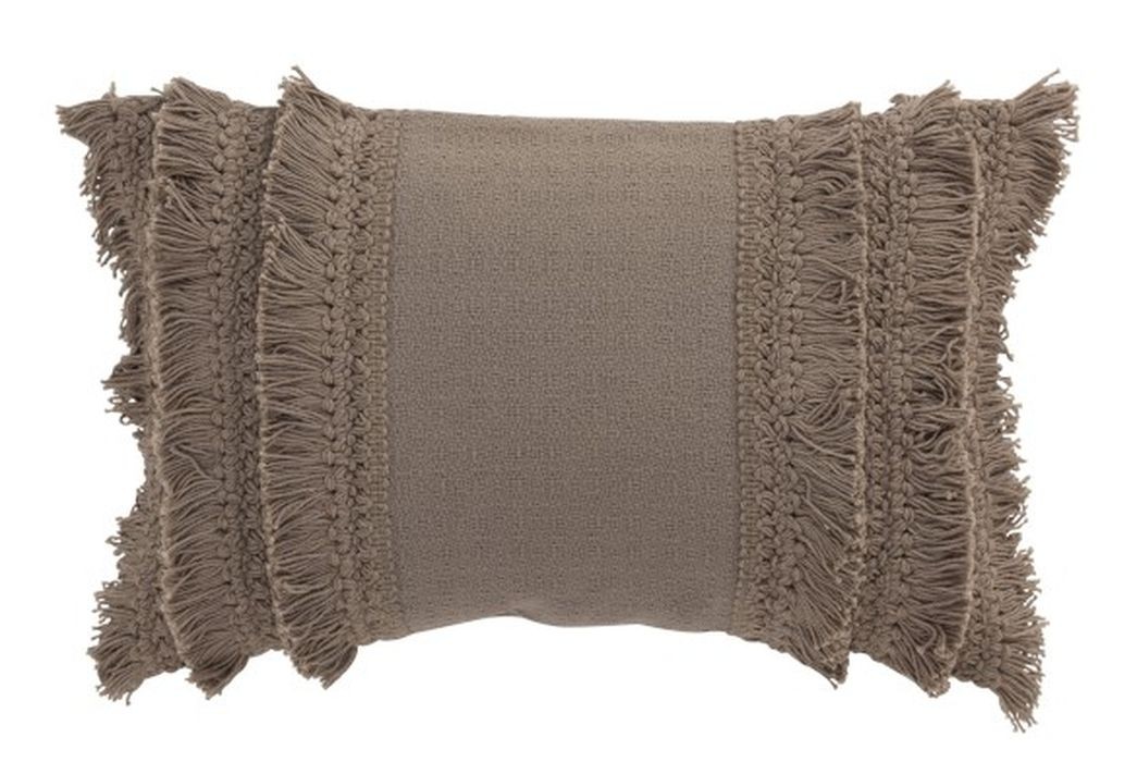 Taupe bavlněný polštář Fransen s třásněmi - 30*45 cm