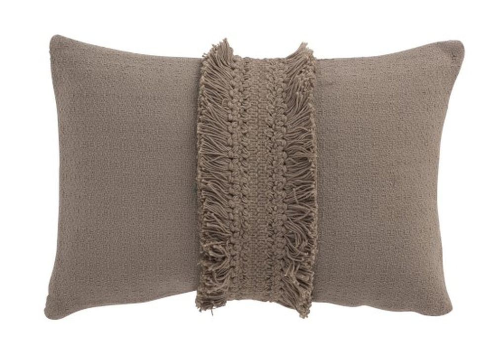 Taupe bavlněný polštář Fransen Rand s třásněmi - 30*45 cm