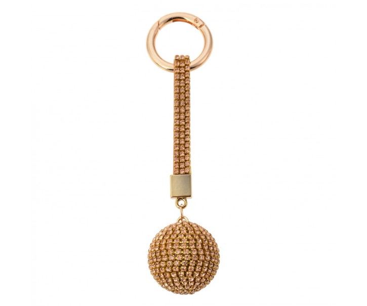 Zlatá klíčenka koule s kamínky - Ø 3,5*14,5cm