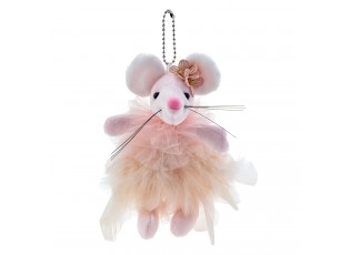 Růžovo bílá závěsná plyšová myška se šatičkami