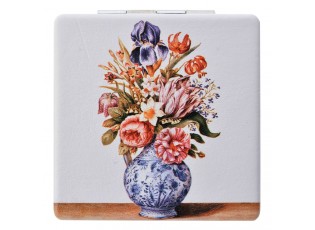 Čtvercové zrcátko s vázou a květinami - 6*8.5 cm