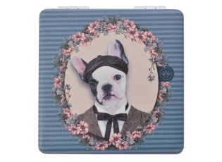 Šedo-modré příruční zrcátko s pejskem Doggy - 7*7 cm