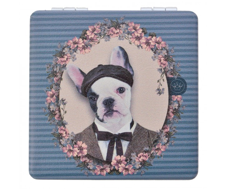Šedo-modré příruční zrcátko s pejskem Doggy - 7*7 cm