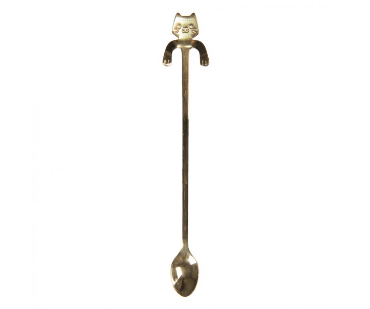Úzká dlouhá lžička s kočičkou - zlatá - 3*20 cm