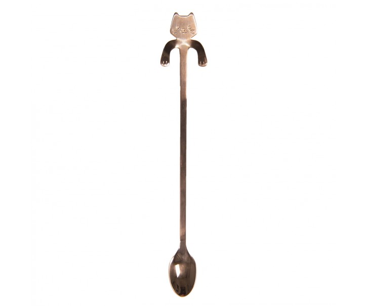 Úzká dlouhá lžička s kočičkou - bronzová - 3*20 cm