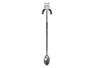 Úzká dlouhá lžička s kočičkou - stříbrná - 3*20 cm